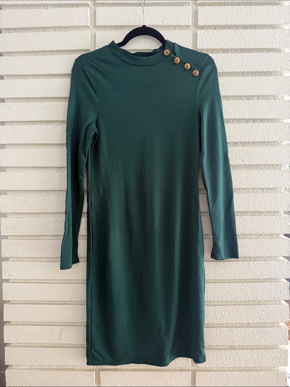 ASOS Brave Soul London Emerald Green Long Sleeve Button-Shoulder Dress M